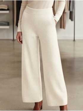 Solid Color Knitted Hooded Sweater and Pants Set